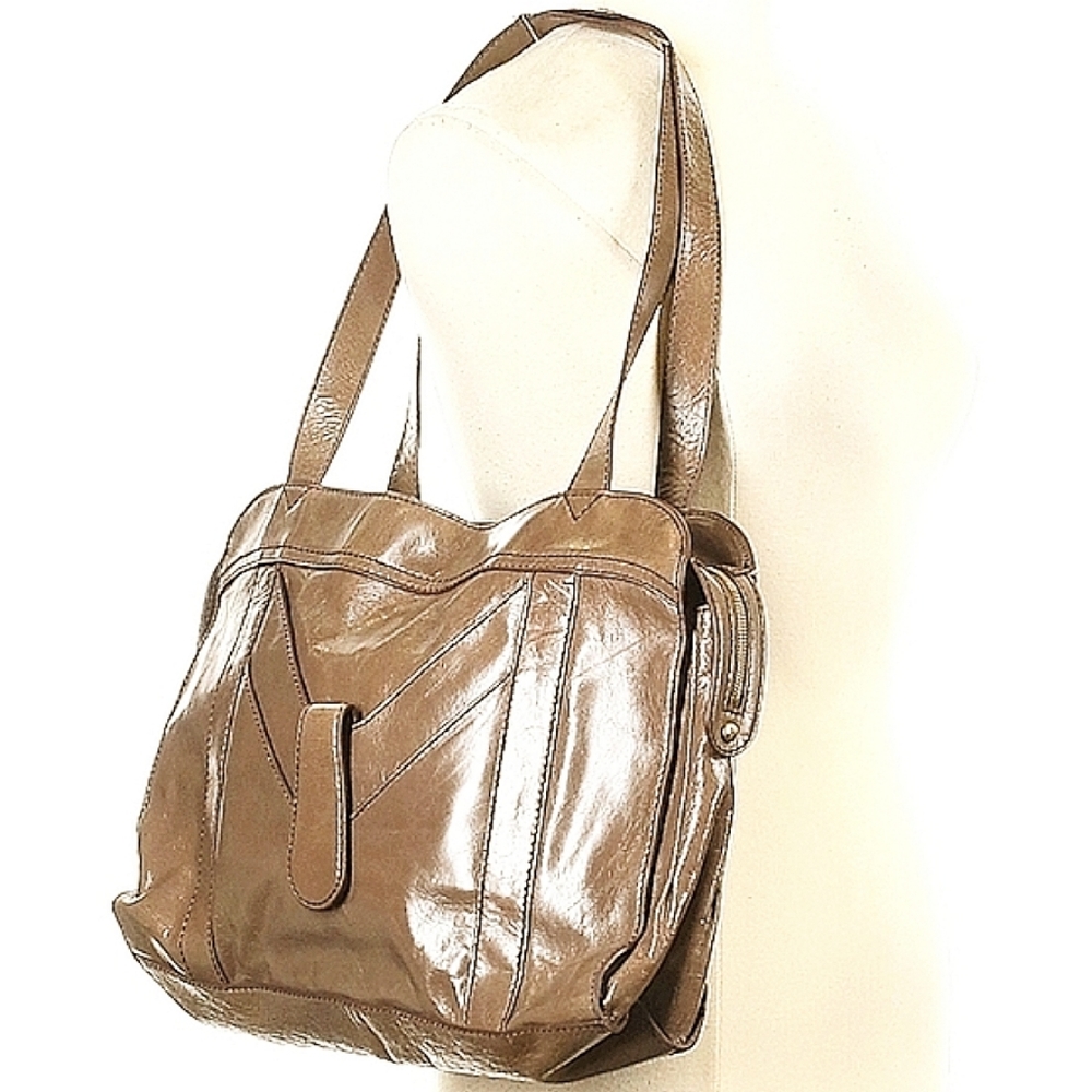Unique HOBO Large Rare Taupe/Brown Leather Satchel with Wanderlust Lining